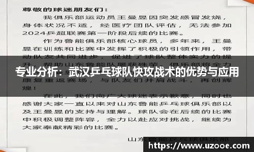 专业分析：武汉乒乓球队快攻战术的优势与应用
